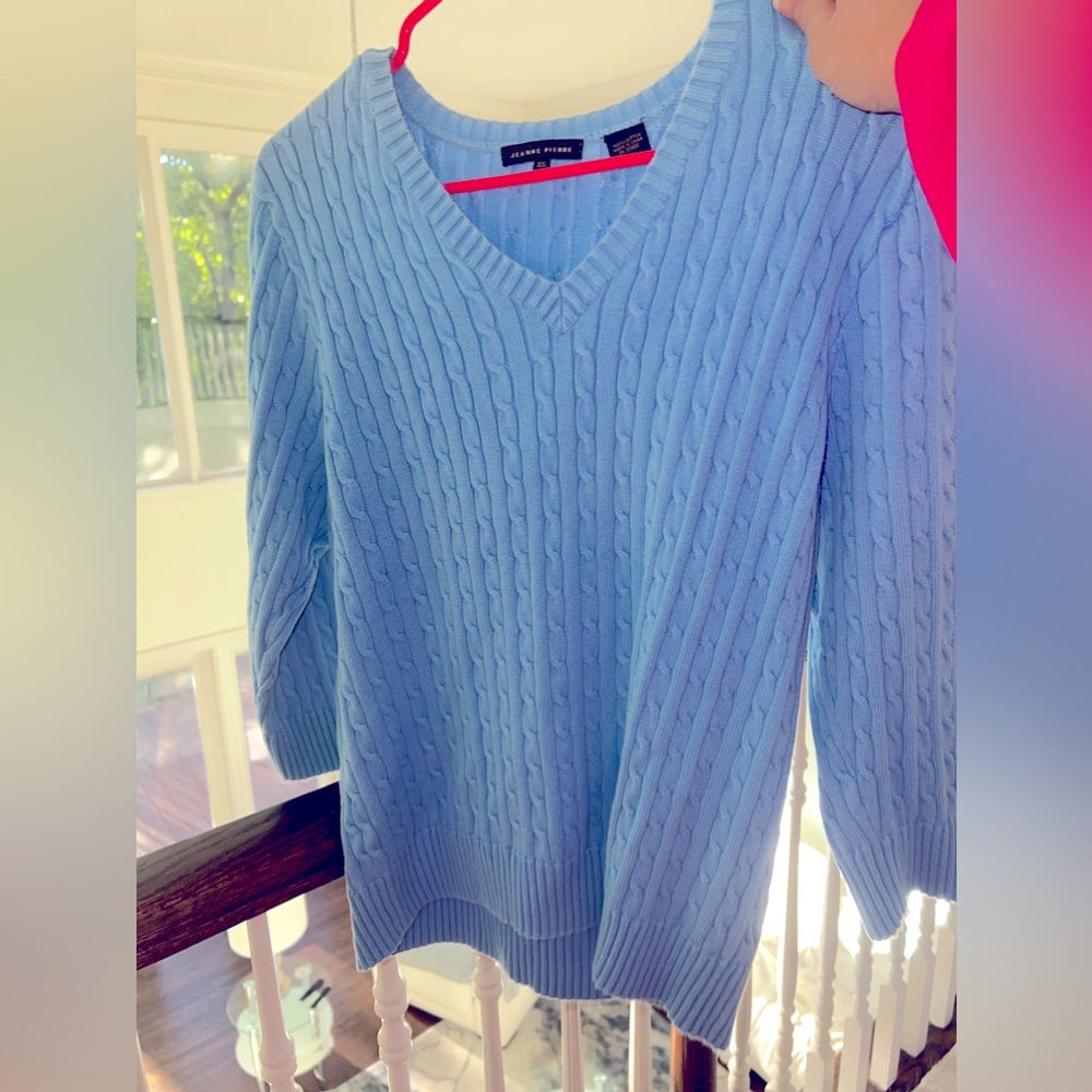 Jeanne Pierre cable kit women’s sweater, size XL, gorgeous sky blue